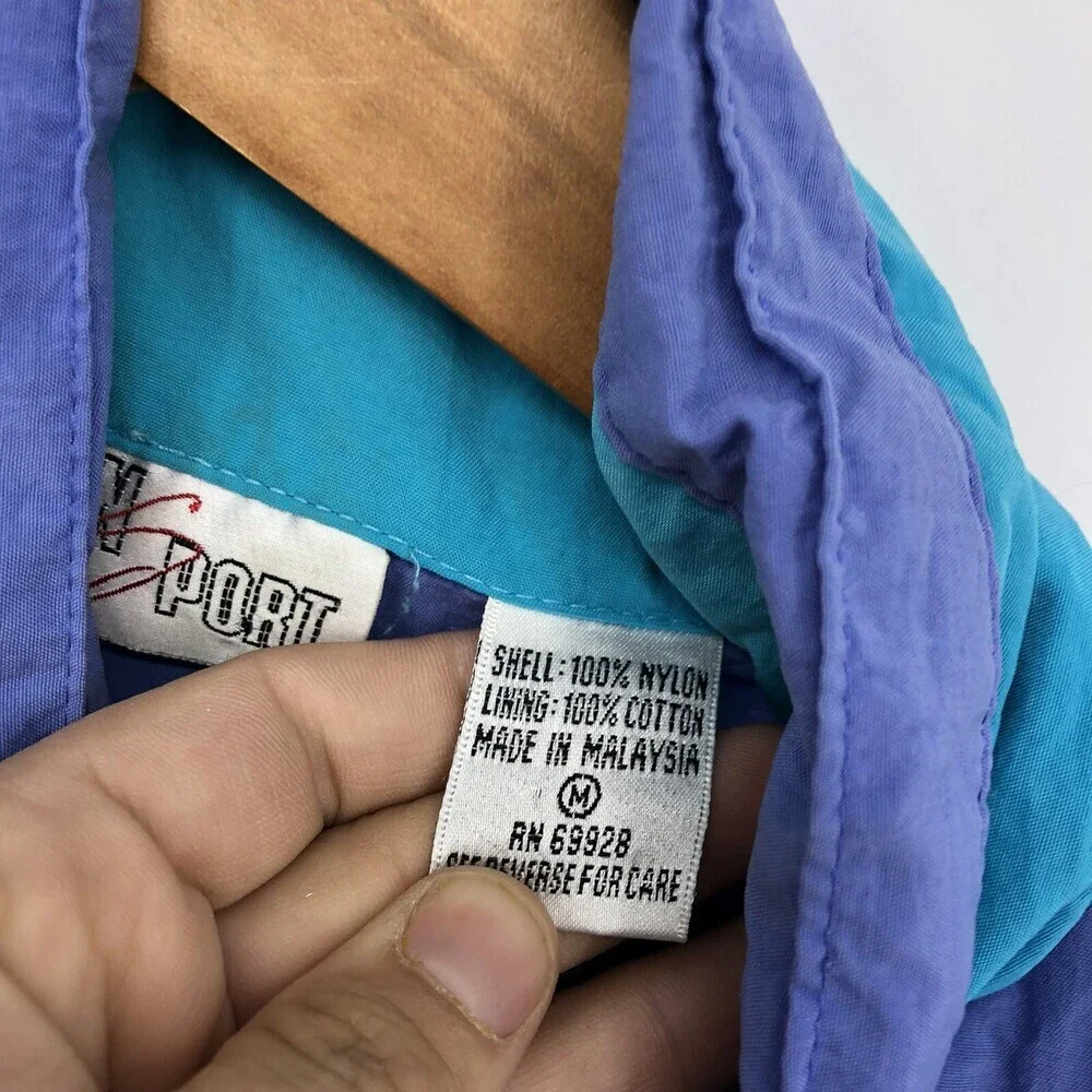 Vintage 80's Action Sport Teal & Purple Men's Anorak Windbreaker Jacket Size Med